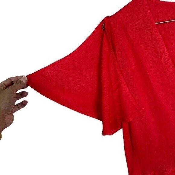 Lulu’s Much Obliged Dress Red Maxi Wrap Gauz Size Small - Picture 8 of 13